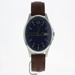 Armani Exchange Men's Blue Textured Dial Brown Leather Strap