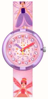 Flik Flak Stary Way | Pink Crystal Set Dial | Pink Patterned Fabric Strap FPNP119