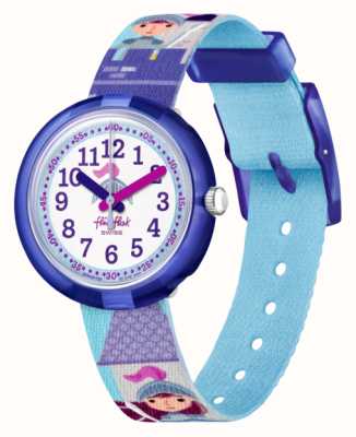 Flik Flak Knighthood | White Dial | Blue Patterned Fabric Strap FPNP120