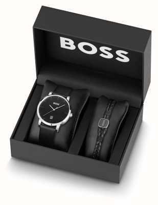 BOSS Men's Confidence | Gift Set | Black Dial Watch with Leather Bracelet 1570145