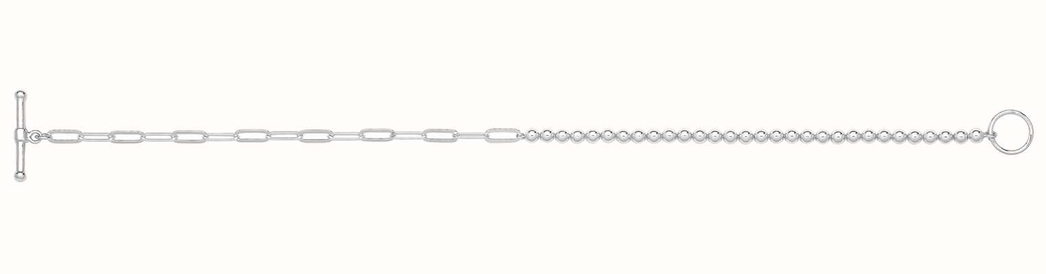 James Moore TH Silver Rhodium Plated Bead And Paper Clip T-Bar Bracelet G2706RH