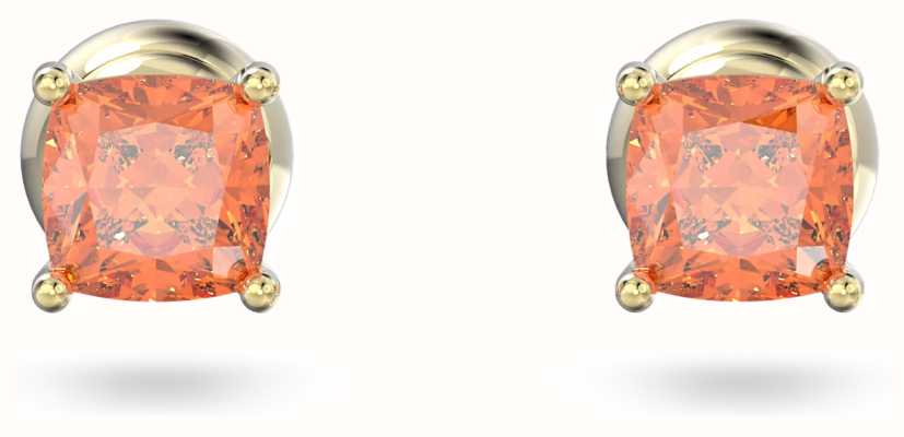 Swarovski Stilla Stud Earrings | Orange Cushion Cut Crystals | Gold-Tone Plated 5639123