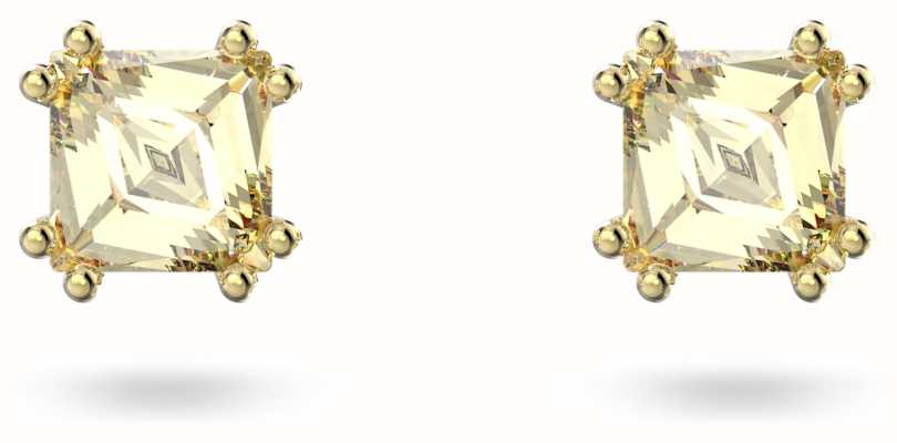 Swarovski Stilla Stud Earrings | Yellow Cushion Cut Crystals | Gold-Tone Plated 5639124