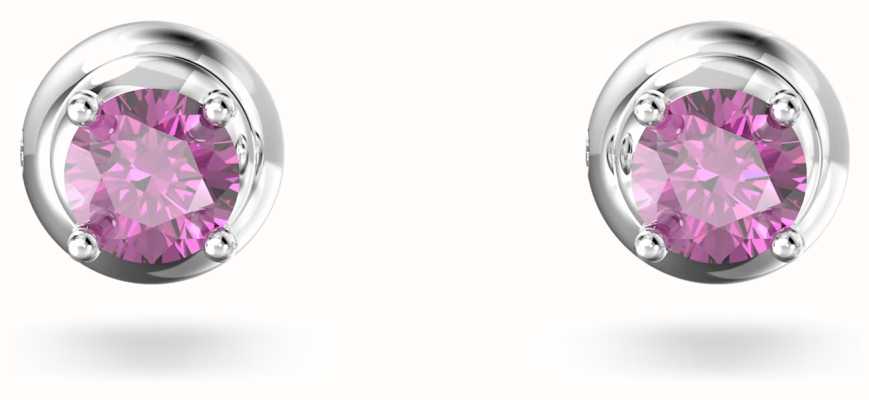 Swarovski Stilla Stud Earrings | Purple Round Cut Crystals | Rhodium Plated 5639135