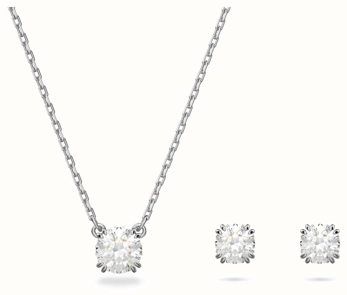 Swarovski Crystal and Zirconia Rhodium-Plated Pink Pendant Necklace and Earrings  Set | REEDS Jewelers