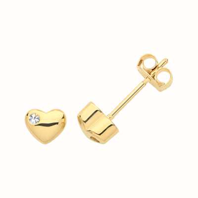 James Moore TH 9ct Yellow Gold Heart Mini Cubic Zirconia Stud Earrings ES1612