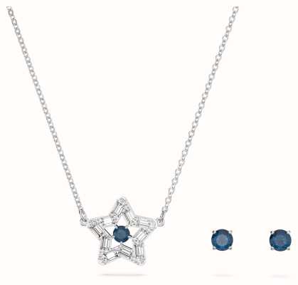 Swarovski Stella Earring and Necklace Set | Star Pendant | White and Blue Crystal | Rhodium Plated 5646762