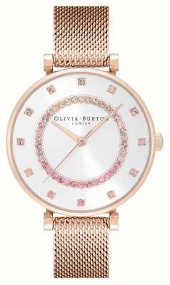 Olivia Burton Belgrave | Silver Dial | Crystal Set | Rose Gold Steel Mesh Bracelet 24000006