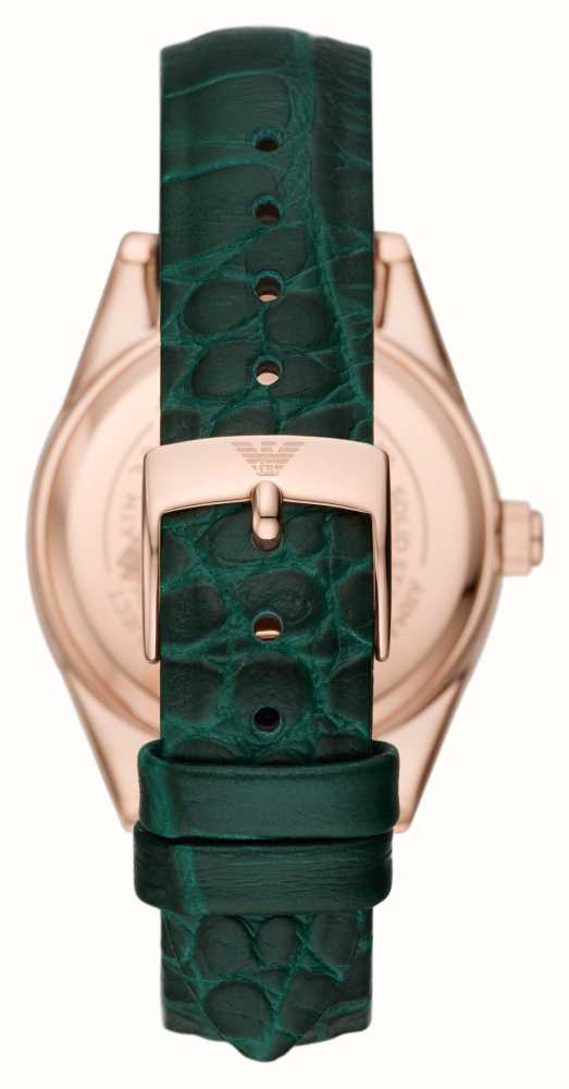 Emporio Armani Women's | Black Mother-of-Pearl Dial | Crystal Set | Green  Leather Strap AR11506