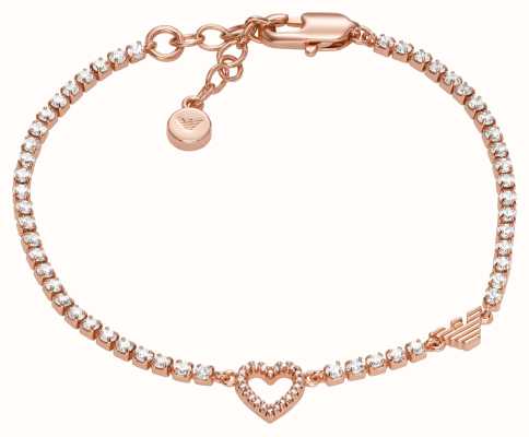 Emporio Armani Women's Bracelet | Rose Gold-Tone | Crystal Set | Heart Charm EGS2966221