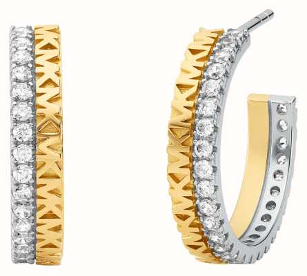 Michael Kors Two-Tone Hoop Earrings | Gold Plated Sterling Silver | Crystal Set MKC1580AN710