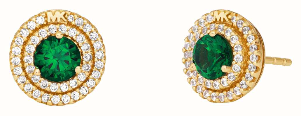 Michael Kors Stud Earrings | Gold Plated Sterling Silver | Green Halo Crystal MKC1588BN710