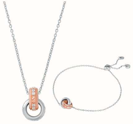 Michael Kors Two-Tone Interlocking Rings | Crystal Set | Necklace and Bracelet Set MKC1614SET