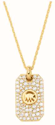 Michael Kors Women's | Gold Plated Sterling Silver | Crystal Pave Tag Necklace MKC1619AN710