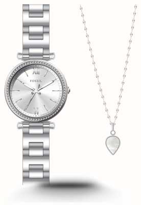 Fossil Carlie Gift Set | Stainless Steel Watch | Mother-of-Pearl Necklace ES5250SET