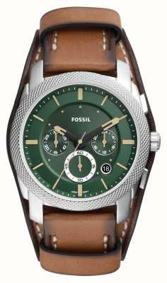 Fossil Machine | Green Chronograph Dial | Brown Leather Strap FS5962