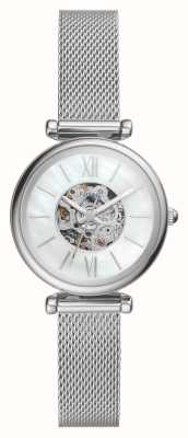 Fossil Carlie Mini | Mother-of-Pearl Cut-Out Dial | Stainless Steel Mesh Bracelet ME3189