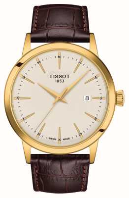 Tissot Men's Classic Dream | Ivory Dial | Brown Leather Strap T1294103626100