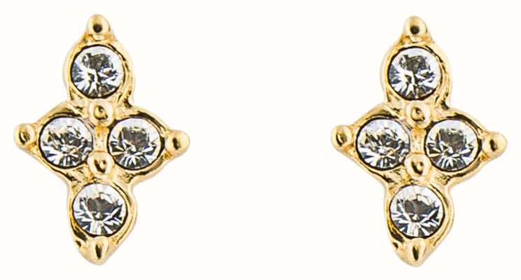 Elements Silver Gold Plated Sterling Silver Mini Cubic Zirconia Flower Studs E6264C