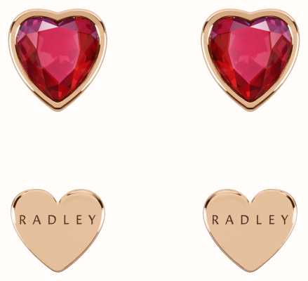 Radley Jewellery Esher Street | Twin Pack Stud Heart Earrings | Rose Gold Tone | Red Stone RYJ1288S