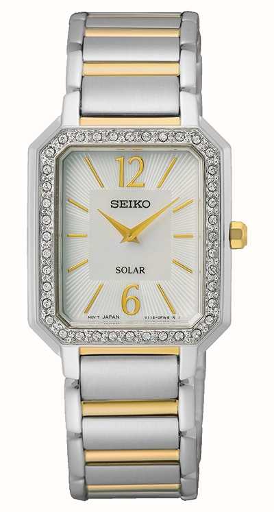 Seiko Women's | White Rectangular Dial | Two Tone Stainless Steel Bracelet  SUP466P1 - First Class Watches™ IRL