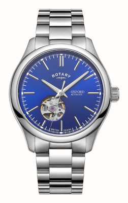 Rotary Contemporary Oxford Open-Heart Automatic (40mm) Blue Sunray Dial / Stainless Steel Bracelet GB05095/05