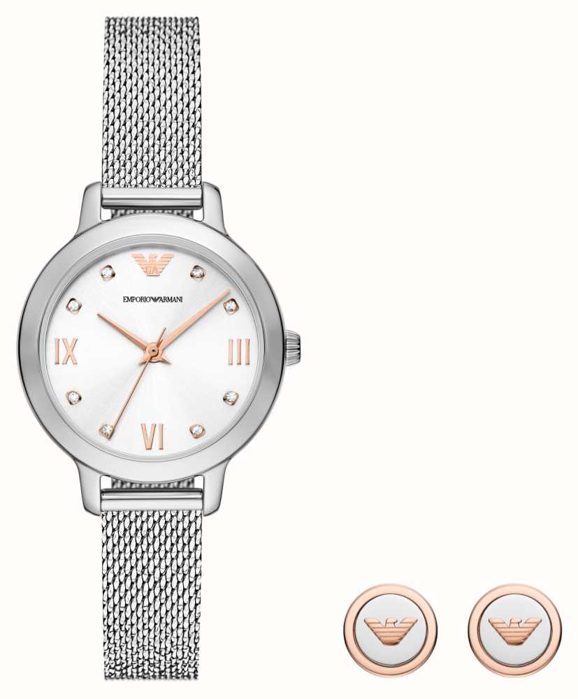 Emporio Armani Women's Giftset | Steel Mesh Watch | Rose Gold-Tone Earrings  AR80065SET - First Class Watches™ IRL