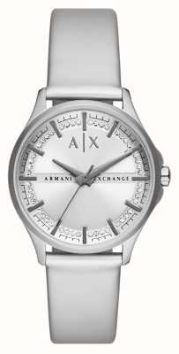 Armani Exchange Women's | Silver Dial | Crystal Set | Silver PU Leather Strap AX5270
