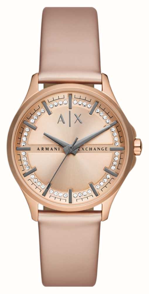 Armani Exchange Women's | Rose Gold Dial | Crystal Set | Rose Gold PU Strap  AX5272 - First Class Watches™ IRL