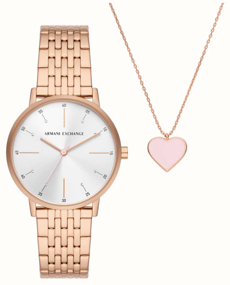 Armani Exchange Women's Giftset | Rose Gold Stainless Steel Watch | Pink  Heart AX7145SET - First Class Watches™ IRL