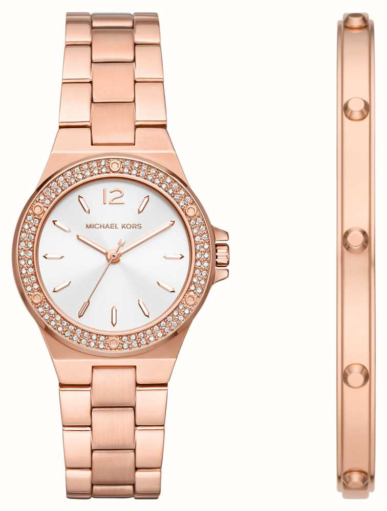 Michael Kors Women's Lennox Giftset | Silver Dial | Crystal Set | Rose Gold  MK1073SET - First Class Watches™ IRL