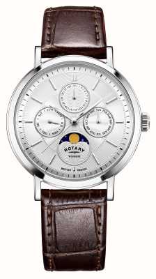 Rotary Windsor | Moonphase | Silver Dial | Brown Leather Strap GS05425/06