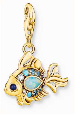 Thomas Sabo Fish Charm - 18K Gold Plated 925 Sterling Silver, Blue Stones 1921-959-7