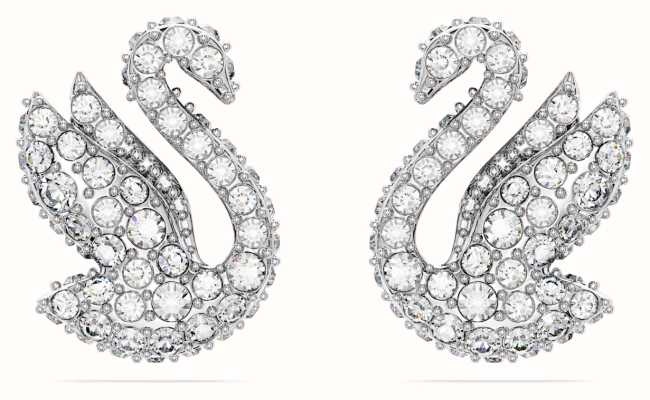 Swarovski Iconic Swan Stud Earrings | Rhodium Plated | Crystal Set 5647873