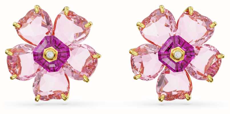 Swarovski Florere Stud Earrings | Gold-Tone Plated | Pink Crystals 5650563