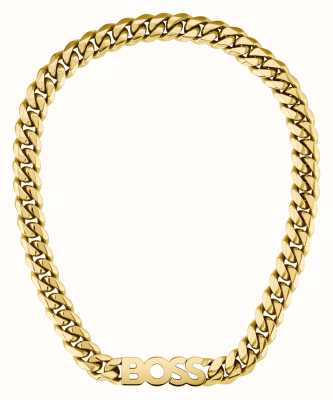 BOSS Jewellery Men's Kassy Necklace | Light Yellow Gold IP | Logo Pendant 1580442