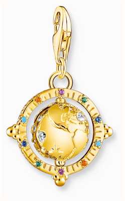 Thomas Sabo Globe Pendant Charm | Gold-Plated Sterling Silver | Crystal Set 1923-488-7