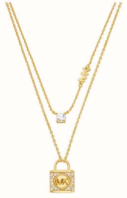 Michael Kors Double Layer Padlock Necklace | Gold Plated Sterling Silver | Crystal Set MKC1630AN710