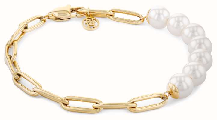 Tommy Hilfiger Women's Bracelet | Gold IP Stainless Steel | Pearl Accent 2780770