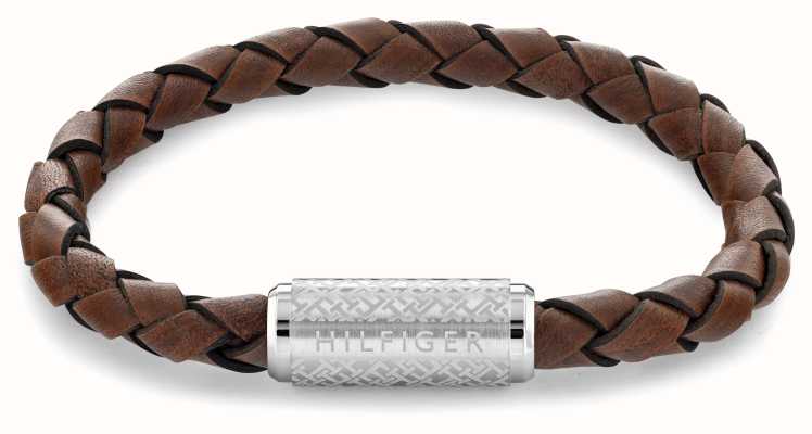 Tommy Hilfiger Men's Bracelet | Brown Braided Leather | Stainless Steel 2790482