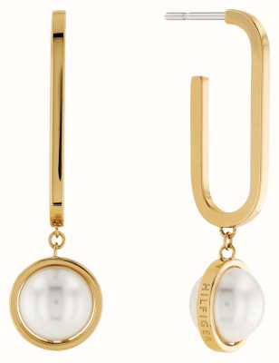 Tommy Hilfiger Women's Drop Earrings | Gold IP Stainless Steel | Pearl Charm 2780768