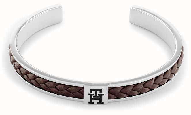 Tommy Hilfiger Men's Bangle | Stainless Steel | Brown Braided Leather 2790489