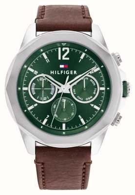 Tommy Hilfiger Men's | Green Dial | Brown Leather Strap 1792064