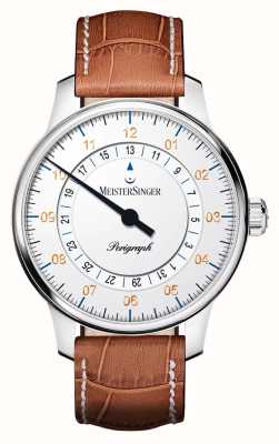 MeisterSinger Perigraph (38mm) White Dial / Brown Leather BM1101G