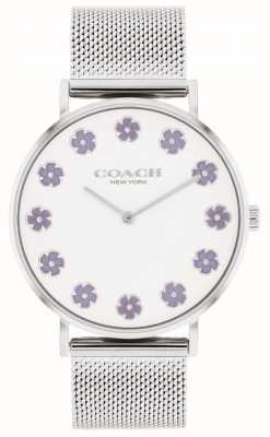 Coach Women's Perry | White Dial | Purple Flowers | Steel Mesh Bracelet 14504100