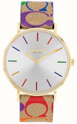 Coach Women's Perry Pride | Silver Dial | Beige Rainbow Logo Leather Strap 14504075
