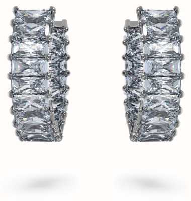 Swarovski Matrix Hoop Earrings | Ruthenium Plated | Grey Crystals 5658650
