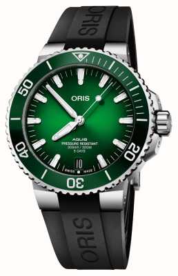 ORIS Aquis Date Calibre 400 Automatic (43.5mm) Green Dial / Green Rubber Strap 01 400 7763 4157-07 4 24 74EB