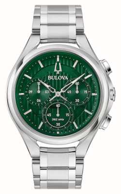 Bulova Men's Curv Chronograph | Green Dial | Stainless Steel Bracelet 96A297