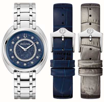 Bulova Women's Classic Duality Set | Blue Dial | Stainless Steel Blue Leather Grey Leather 96X160
